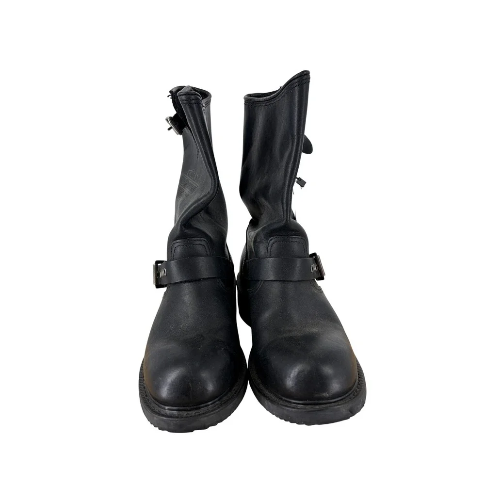 Harley-Davidson Black Leather Engineer Biker Boots Mid-Calf Buckle Straps
